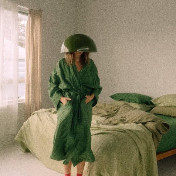 Dazed But Amazed Palm Green Linen Robe - Picture 2 of 5